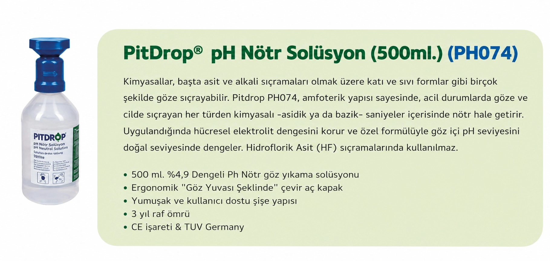 Pitdrop Göz Duşu Mavi Kimyasal Ortamlar İçin