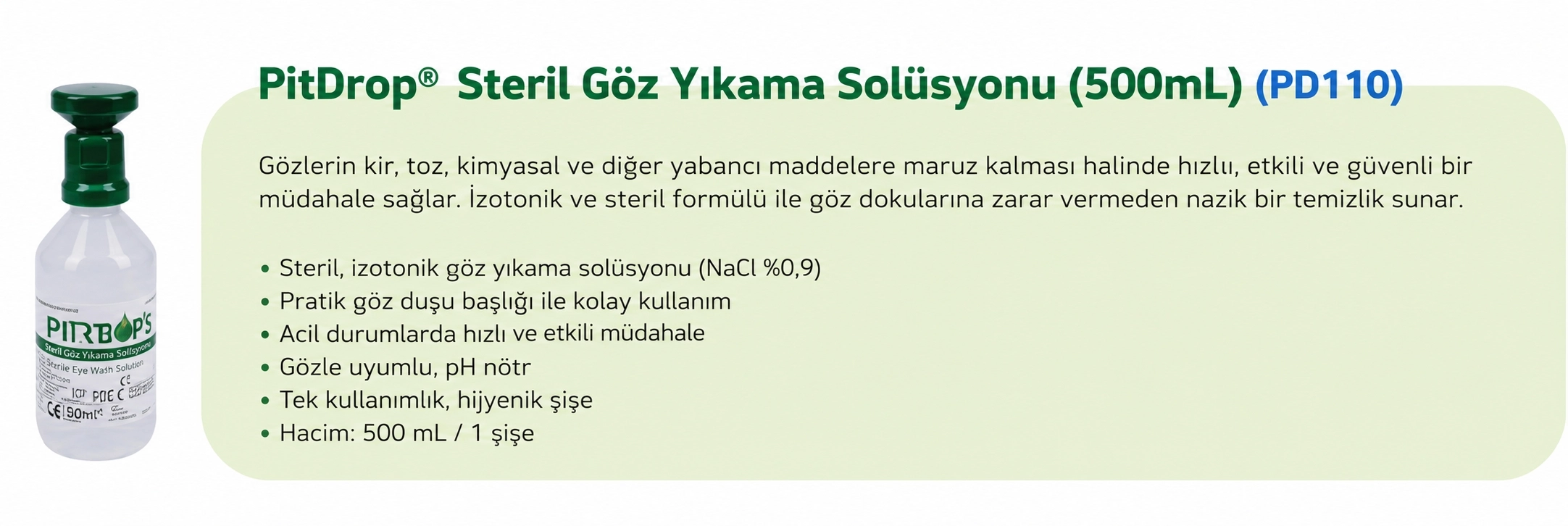 Pitdrop Göz Duşu Yeşil Tozlu Ortamlar İçin 