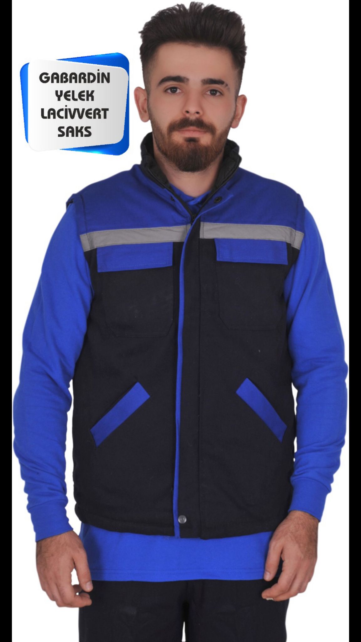 Gabardin Yelek Lacivert Saks Renk